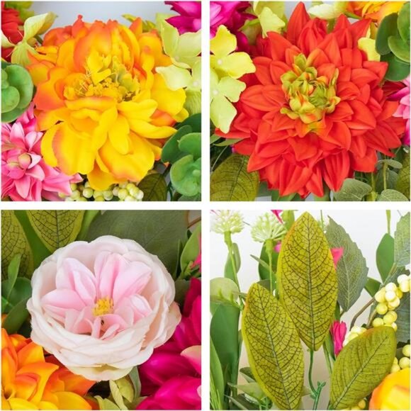 Spring Wreath 24 Inch Spring Wreaths for Front Door Lifelike & Full in Shape - Picture 3 of 7